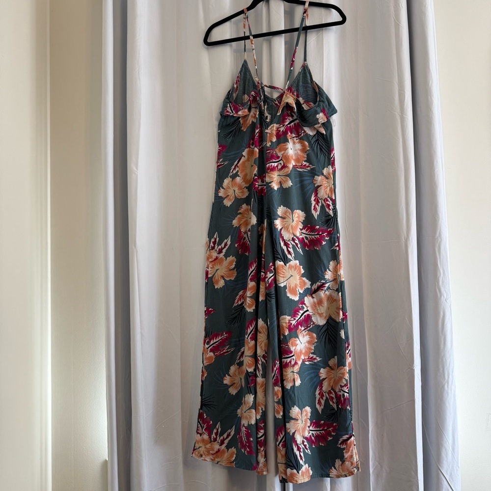 Roxy Tropical Floral Wide Leg Open Back Jumpsuit Small - Picture 4 of 13
